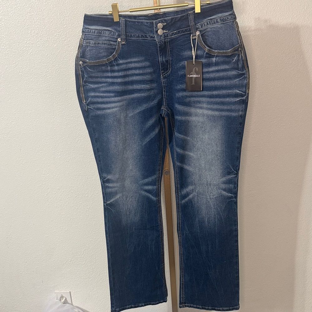 Flamingals- Dark Blue super stretch Straight Leg Denim Jeans- Size 4X